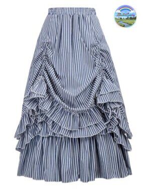 Victorian Steampunk Striped Gothic Skirt High Low Ruffled Cosplay
